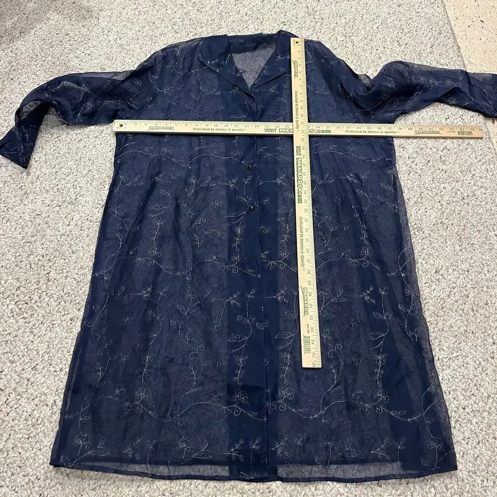 Ulla Popken Sheer Navy Embroidered Duster Feminine Fairy 26-28 Boho Casual